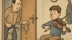 Vtip: Syn hraje na housle, otec olejuje